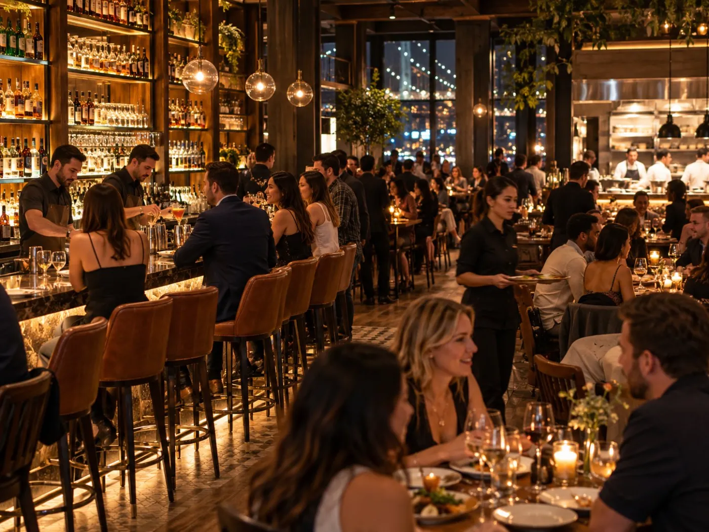 A busy night in a full-service dining room